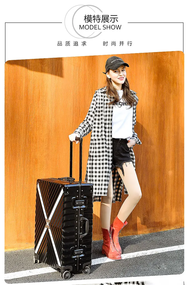 Популярный модный чемодан на колесиках, брендовый Дорожный чемодан для мужчин, женская модная тележка, чемодан с алюминиевой рамкой