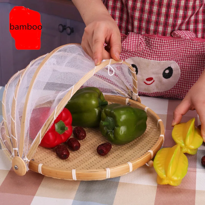 Ручная работа бамбуковая тканая насекомая кухонная корзинка для хранения поднос