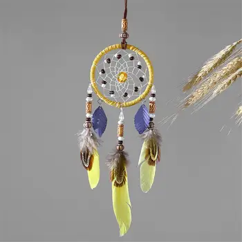 

Yellow Handmade Dream Catcher Net with Feathers Wind Chimes Wall Hanging Dreamcatcher Craft Gift Hanging Decorations