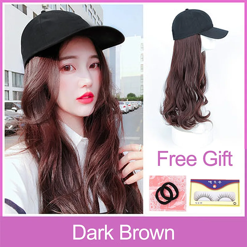 Яркая бейсболка с длинными волнистыми волосами, Черная кепка с длинными синтетическими волосами для девушек, вечерние, легко носить - Цвет: DarkBrown