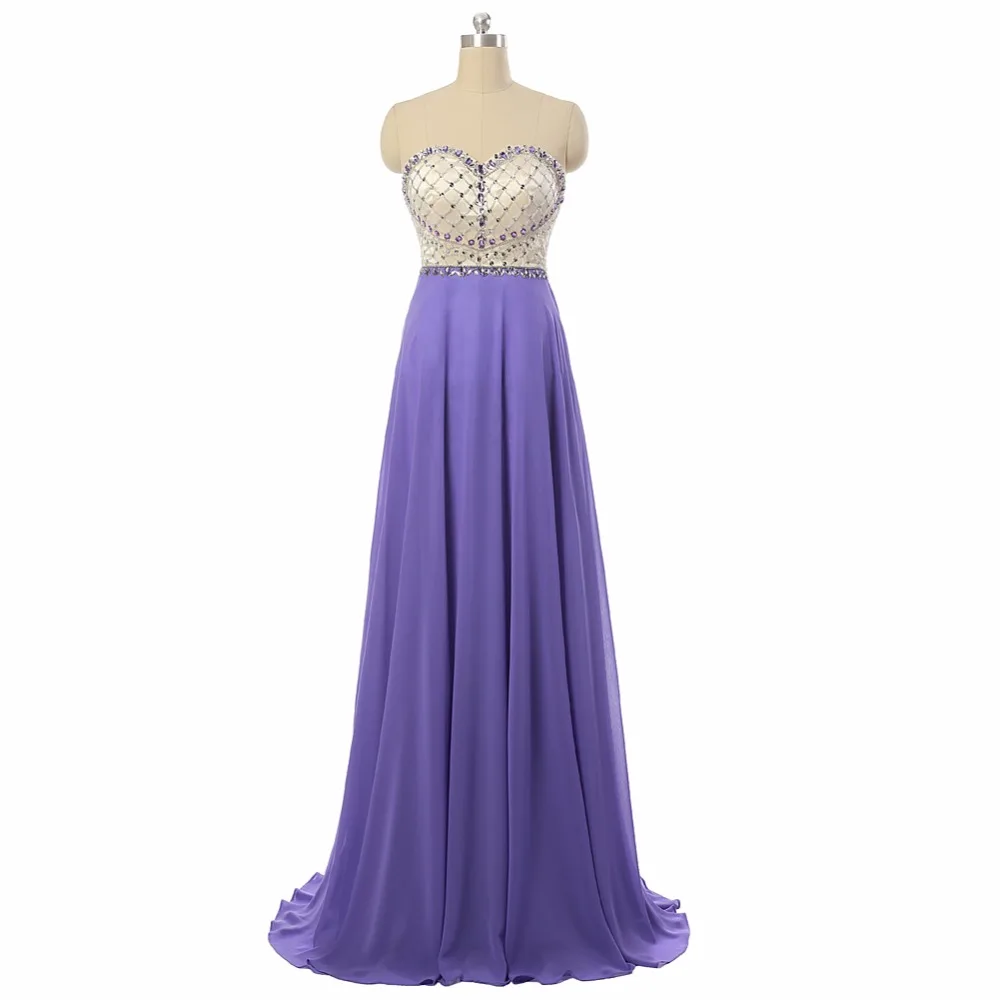 Sexy Strapless Crystals Lavendar Nude Top Long Prom Dresses Cheap Ruched Chiffon Party Gowns lace Up Back Real Images ASAP03