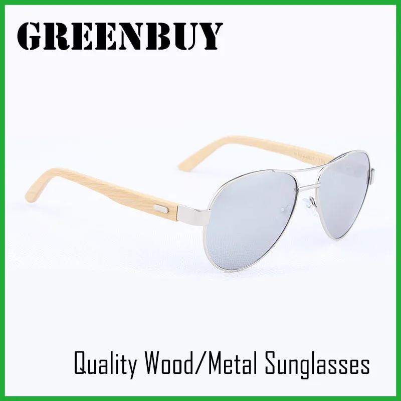 GREENBUY Adult font b Handmade b font Bamboo Sunglasses Silver Frame Mirror Lens UV400 Pilot font