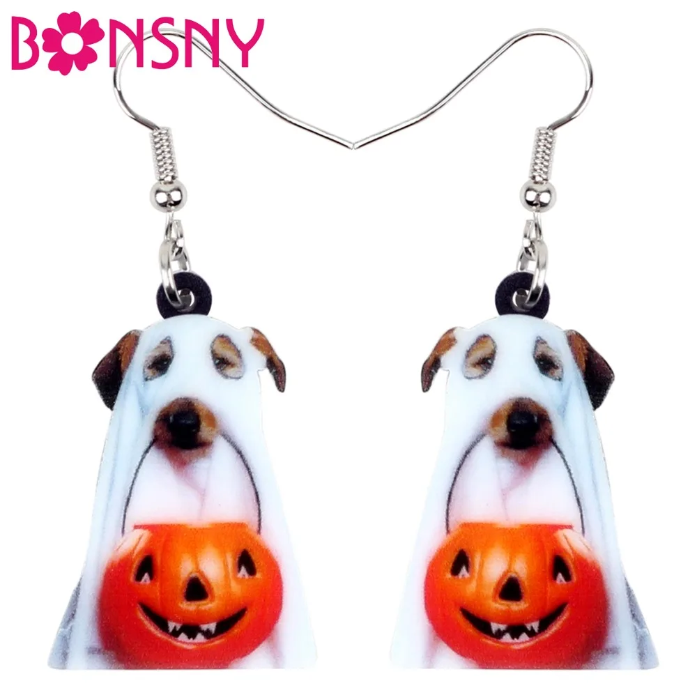 

Bonsny Acrylic Halloween Pumpkin Ghost Dog Earrings Drop Dangle Novelty Animal Jewelry For Women Girls Pet Lovers Gift Wholesale