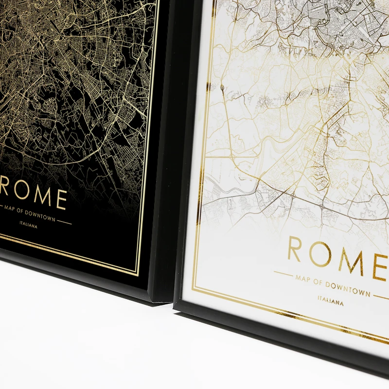 Римская Карта города плакат настоящая Золотая фольга карта мира принты для настенного искусства холст Декор картина для скандинавского стиля гостиная подарок