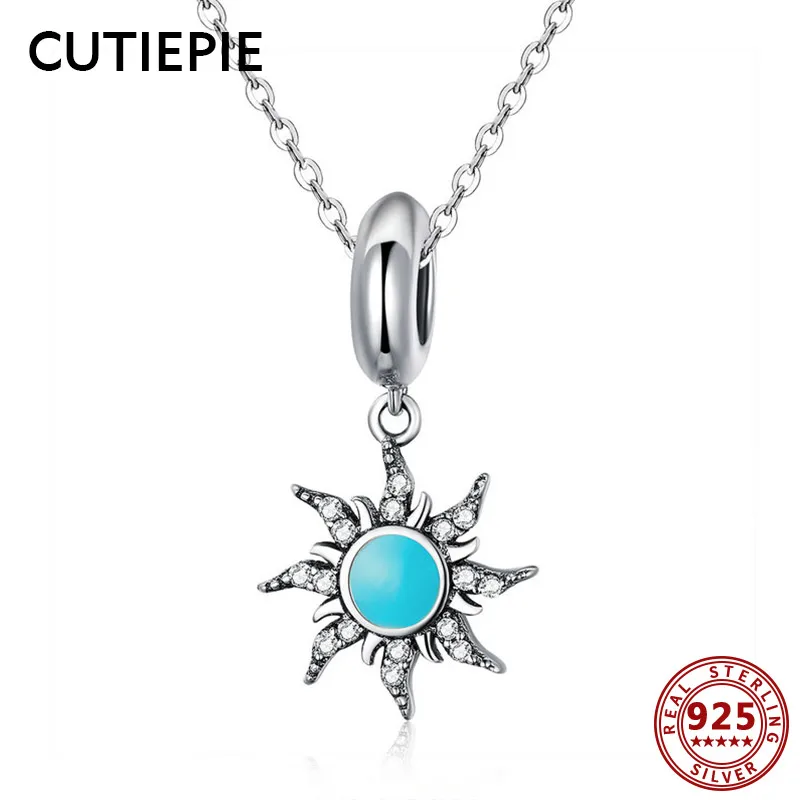 CUTIEPIE Подлинная 925 пробы серебро синий Защита от Солнца форма кулон цепочки и