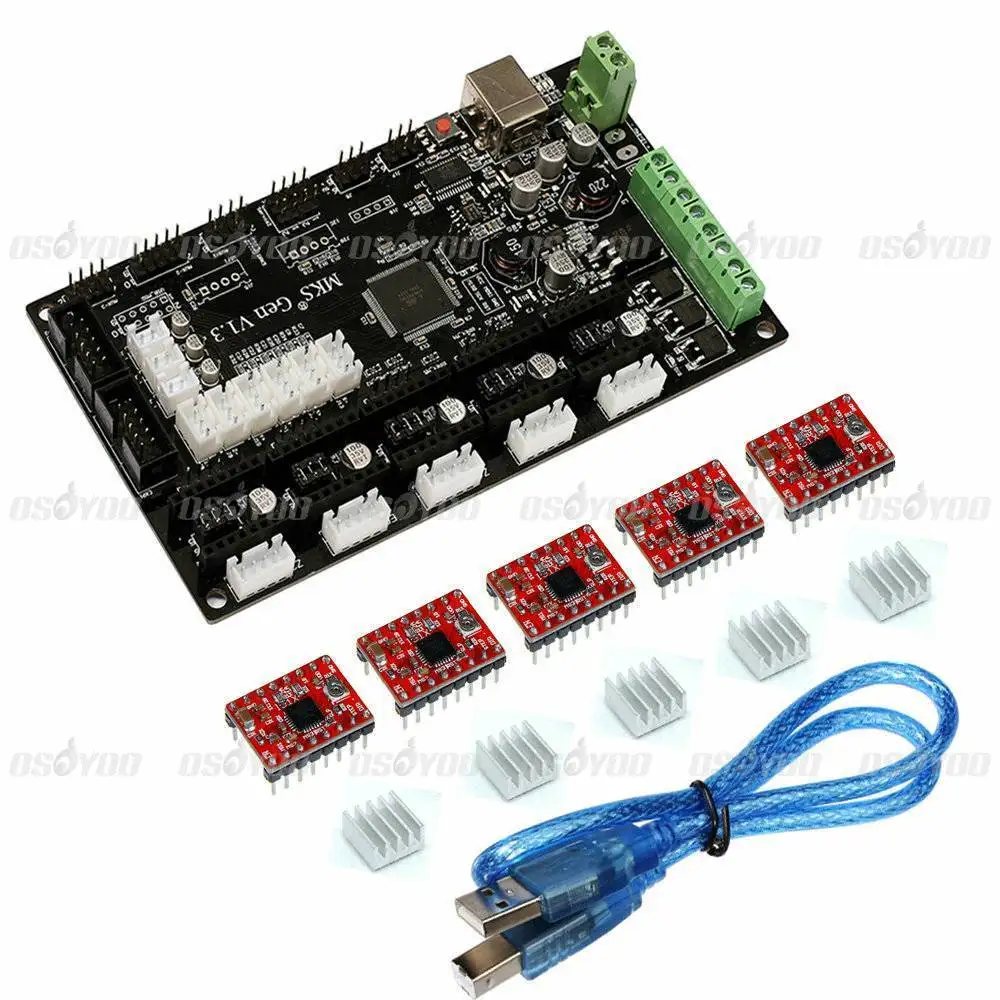  MKS Gen V1.3 3D Printer Control Board (MEGA2560 + RAMPS 1.4) w/ 5PCS A4988 Kits Stepper Motor Driver Free Shipping 