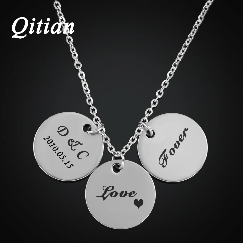 Qitian Multi 15mm Disc Necklace For Women Personalized Engraved Custom