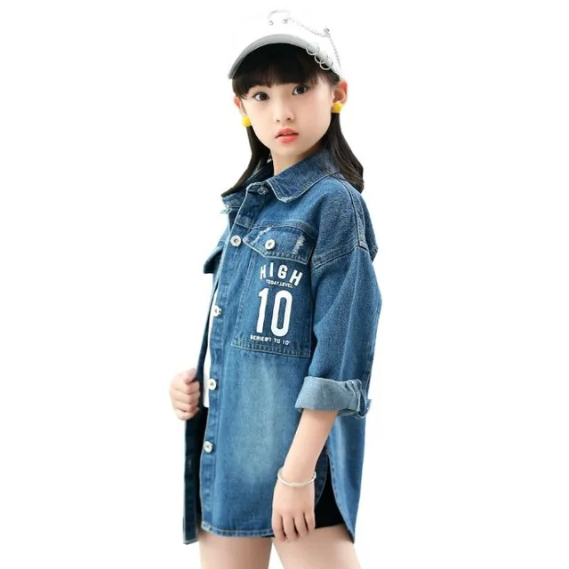 

2019 casual jacket girls spring new products big children children letter denim windbreaker