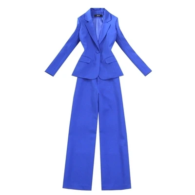 Высокое качество, элегантный женский костюм большого размера, весна и лето, OL Feng Bao, синий Тонкий маленький костюм+ широкие брюки, костюм MS - Цвет: 1