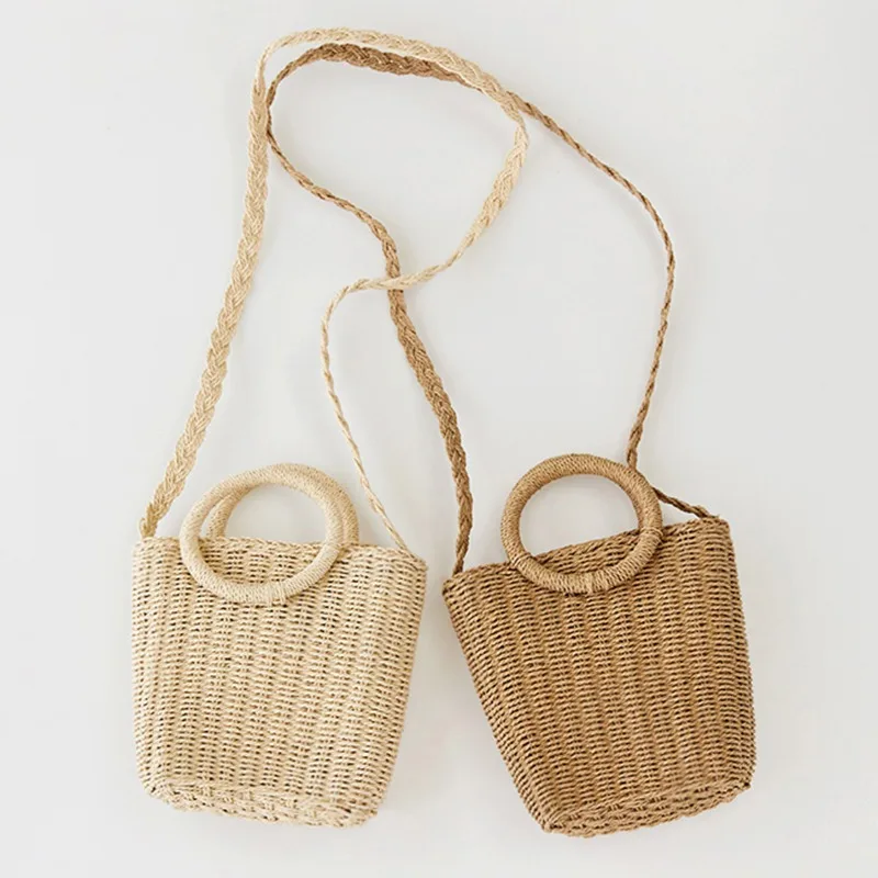 

Vintage Circular Ring Handle Square Handbag Straw Beach Bag Vacation Crossbody Bag Tote Bag For Women 2019 bolsa feminina