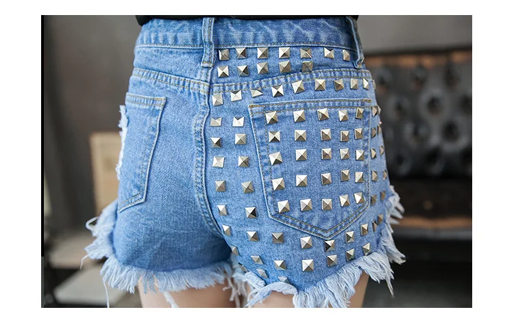 2017 European station Europe and the United States new rivets rivets irregular cat to be side cowboy high waist pants shorts hot pants (8)