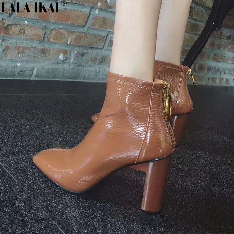 patent square toe ankle boots