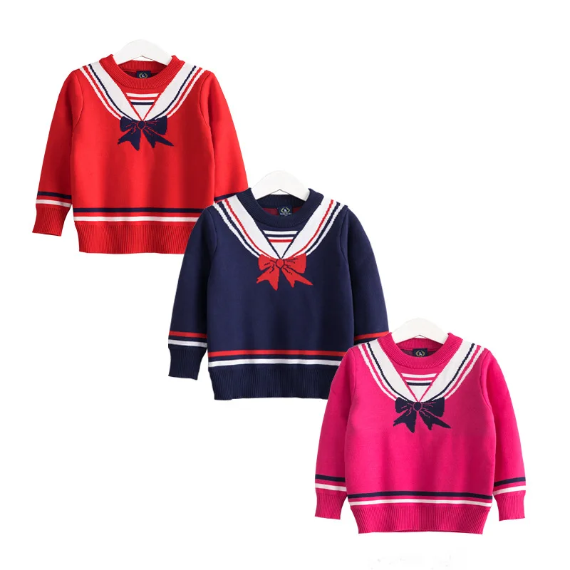 

Kindstraum 2018 New Children Navy Style Knitwears High Cotton Girls O-Neck Soft Sweater Autumn School Clothes for Kids,RC1504