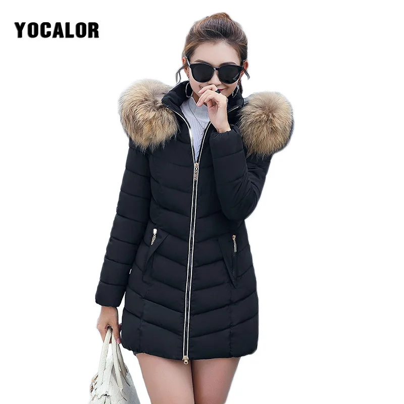 

2018 Winter Large Sizes Jacket For Women Long Slim Parka With Raccoon Fur Collar Coat Female Snow Wear Hood Korean Quilted Coats