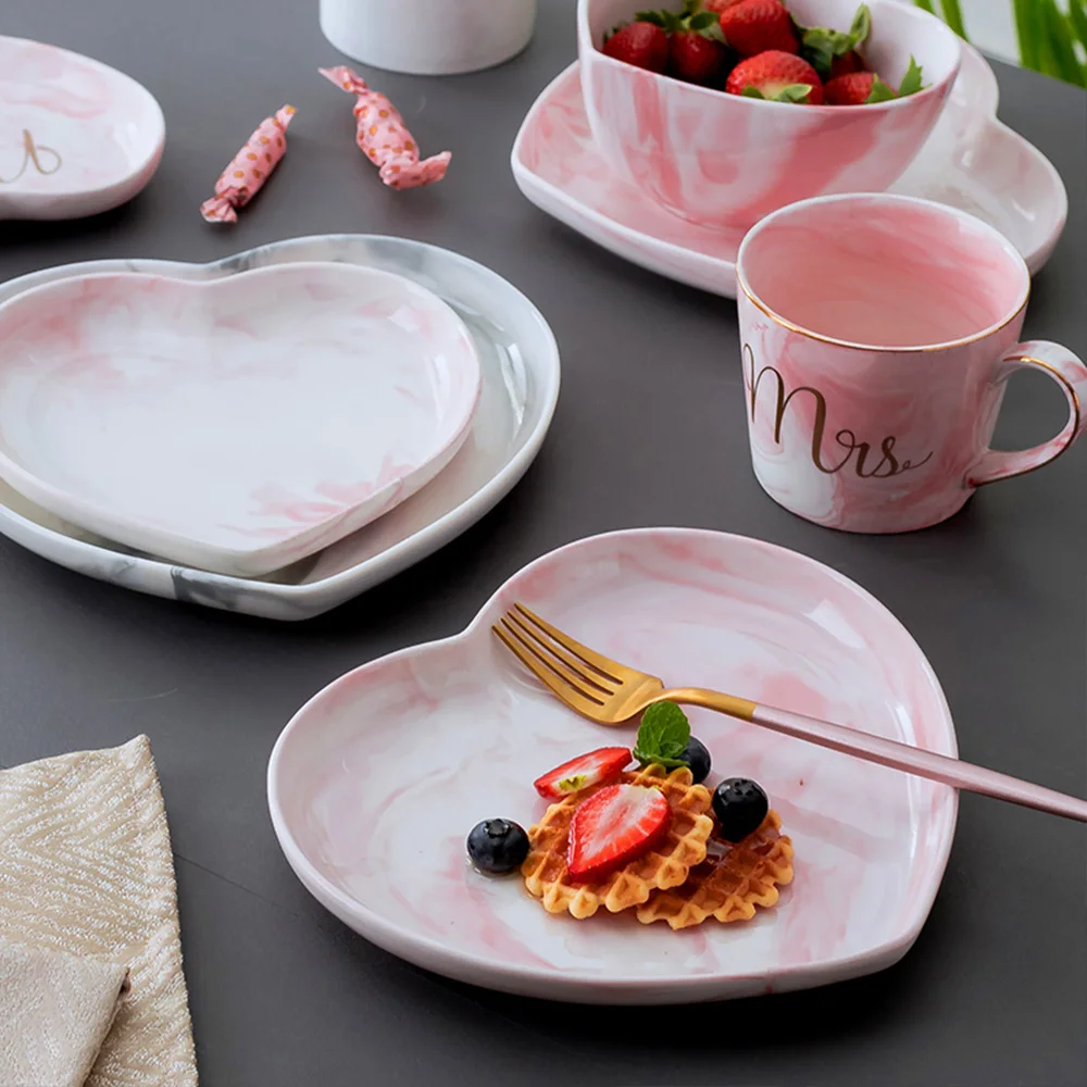 

Couple love heart shaped dish home personality creative dish ceramic breakfast western steak plate