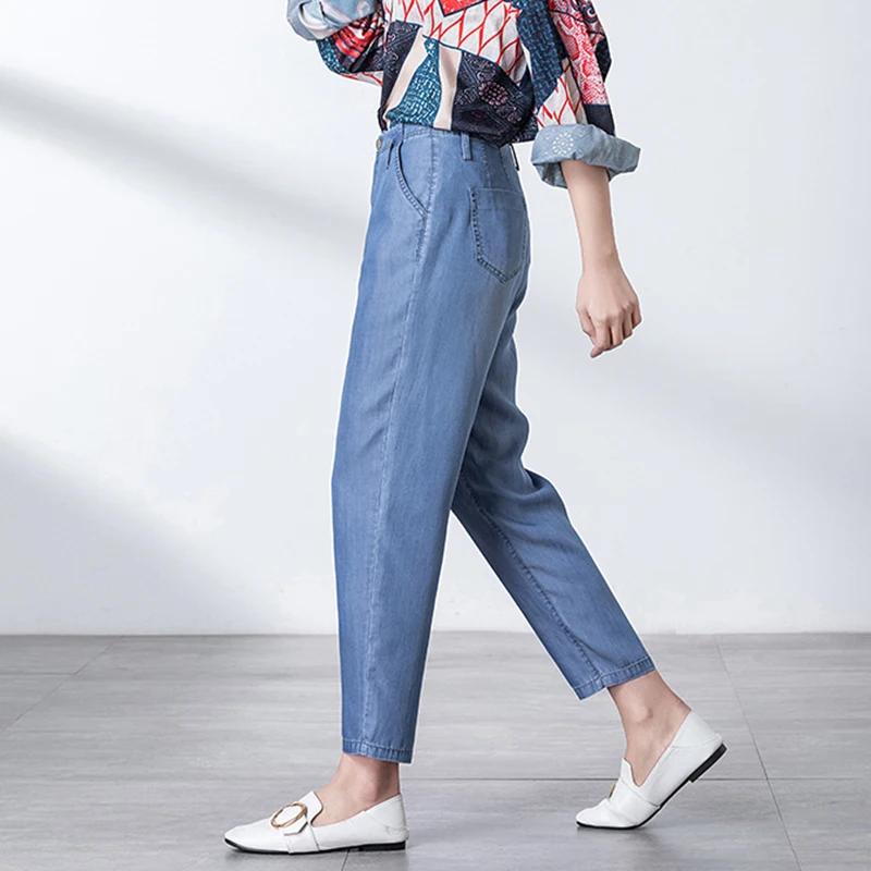 Female Summer Jeans Ice Silk Tencel Thin Ankle Length Jeans Female Haroun Pants Zipper Feet Stretch Jeans Brand Plus Big Size Female Summer Jeans Ice Silk Tencel Thin Ankle Length Jeans Female Haroun Pants Zipper Feet Stretch Jeans Brand Plus Big Size