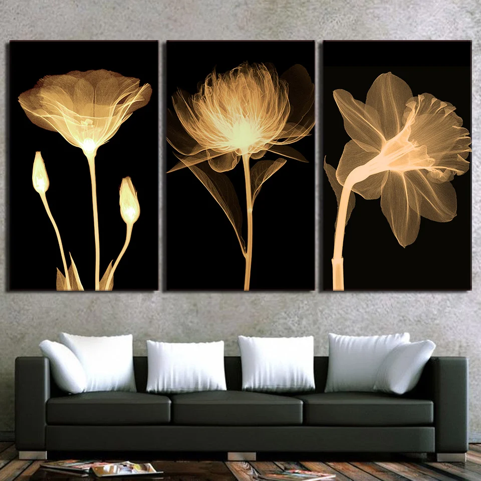 

Promotion HD print 3 piece Canvas Art transparent flower black Painting Wall Picture for Living Room Wall Art Home Decoration