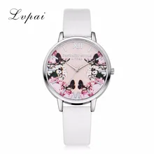 Lvpai роскошный кожаный женское платье часы наручные часы Мода цветок бабочка дамы браслет женские круглые часы кварцевые часы