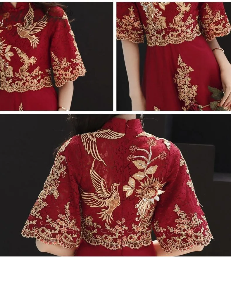 Китайское кружевное свадебное платье для невесты Qi Pao, китайские ...