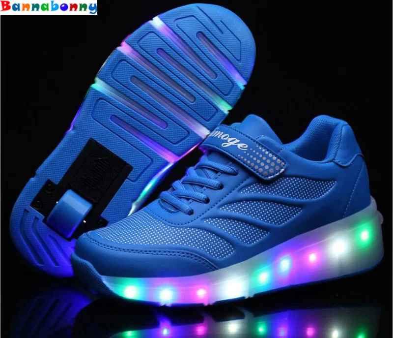 

2018 Spring Summer Children Pulley Shoes with Single Wheels LED Switch Adult Light Shoes Fashion Walking Shoes