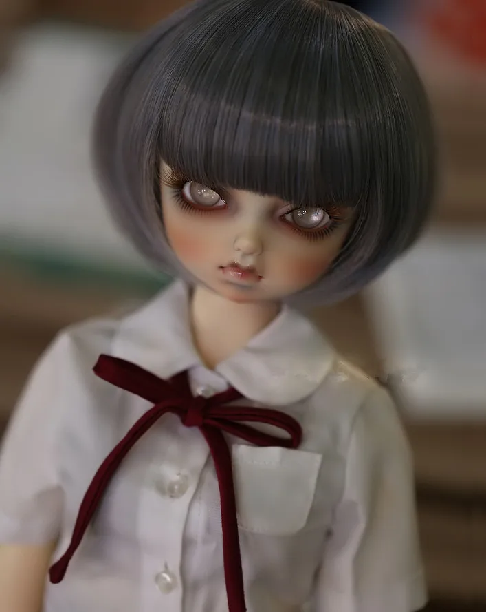 BJD кукольные волосы подходят для 1/3 smokey серого цвета модные студенческие БОБО головы высокотемпературные шелковистые короткие волосы куклы аксессуары - Цвет: Белый
