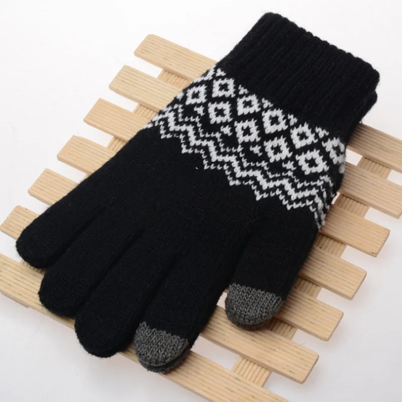 Модные вязаные толстые сенсорные перчатки для женщин и детей, зимние теплые сенсорные перчатки для мобильного телефона - Цвет: Black