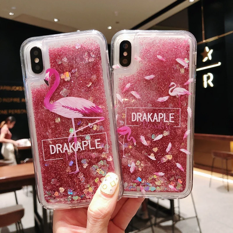 

Fashion Flamingo Liquid Quicksand Soft Silicone Case for iPhone 5 5S 6 7 8 Plus X Phone Cases for Samsung Galxay S10 S8 S9 Plus