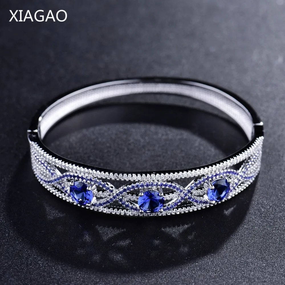 

XIAGAO Vintage Wedding Decoration Bracelet & Bangle Hollow Blue Stone Bangles for Women Female Party Jewelry Gift Bijouterie