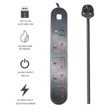 XINGG USB Soquete Da Extensão do REINO UNIDO 3 Pinos Plug Power Strip Com interruptor da Tomada Preto 4 2500 W 4A Extensão Com USB de Carregamento porta
