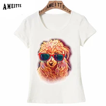 Милые красивые неоновые очки для собак Футболка с принтом летняя винтажная женская футболка Kawaii Girl Повседневные топы Модные женские футболки