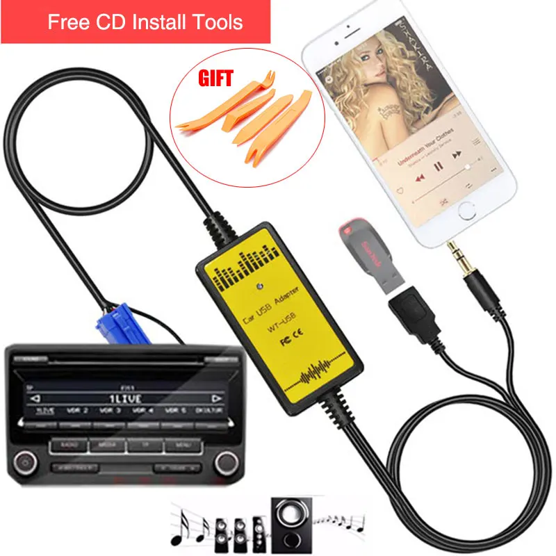 Car Radio MP3 WMA USB Music Adapter Auxiliary Audio Interface CD Sound Enjoy From Smartphone