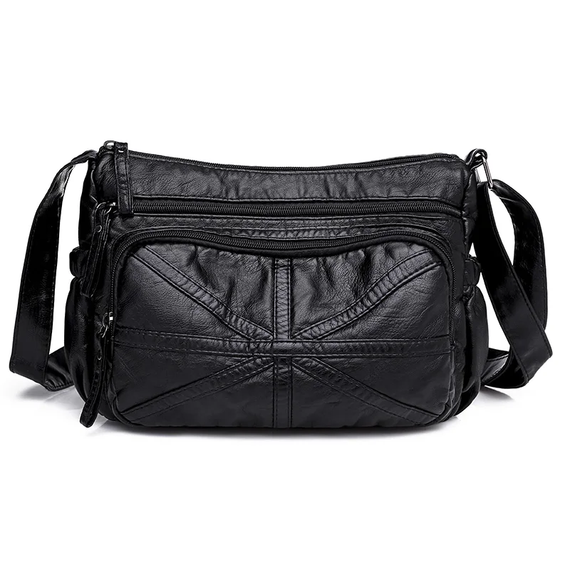 Annmouler Vintage Women Shoulder Bag Black Color Crossbody Messenger Bag Soft Pu Leather Small Bag for Ladies Brand Women Bag