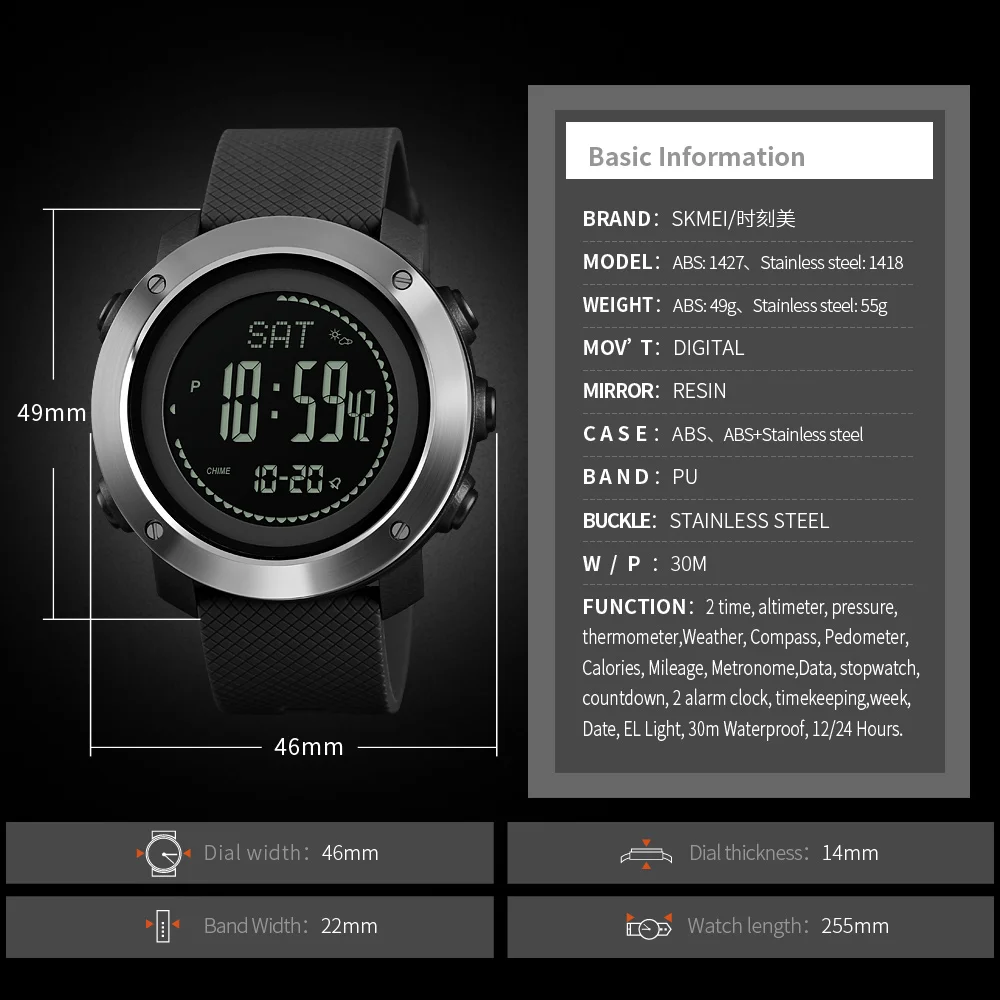 SKMEI Брендовые мужские спортивные часы, альтиметр, барометр, компас, термометр, погода, мужские часы, шагомер, калории, цифровые часы для женщин