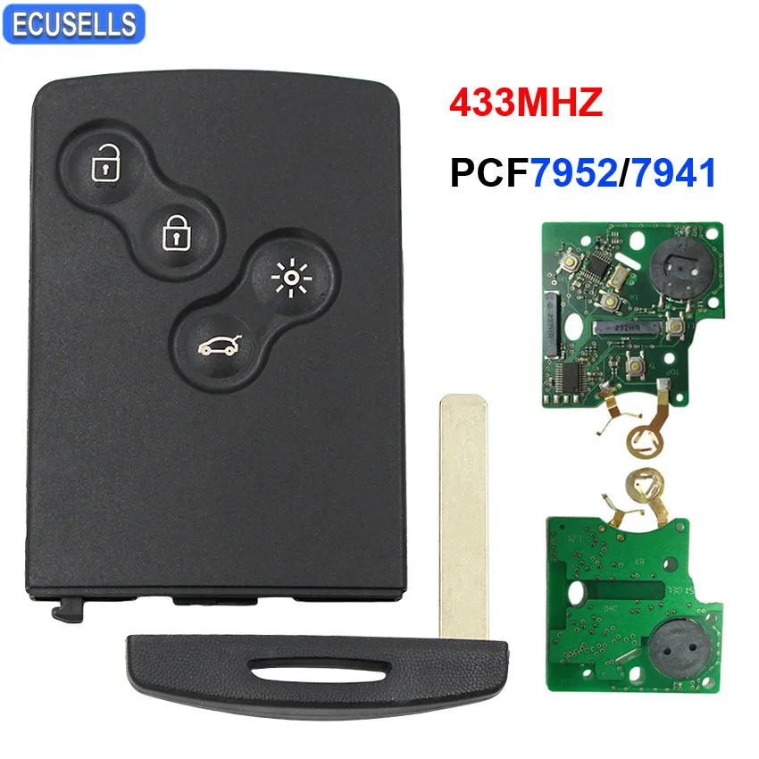 

4 Button Smart Remote Key 433MHZ PCF7952/PCF7941 Chip (After Market) for Renault Megane Scenic Laguna Koleos Clio 4 Uncut Blade