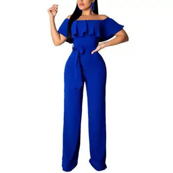 

Women Summer Rompers Jumpsuits 2019 Sexy Slash Neck Off Shoulder Ruffles Playsuit Women Wide Leg Pants Trousers Overalls