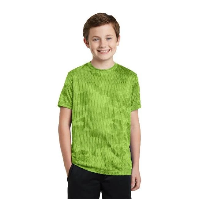 Sport-Tek YST370 Youth CamoHex Tee Lime Shock - Small