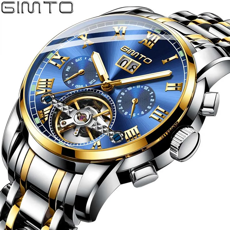 GIMTO رجل الأعمال الساعات الفاخرة أعلى العلامة التجارية التلقائي الميكانيكية ووتش الرجال الفولاذ المقاوم للصدأ للماء Relogio Masculino GIMTO رجل الأعمال الساعات الفاخرة أعلى العلامة التجارية التلقائي الميكانيكية ووتش الرجال الفولاذ المقاوم للصدأ للماء Relogio Masculino
