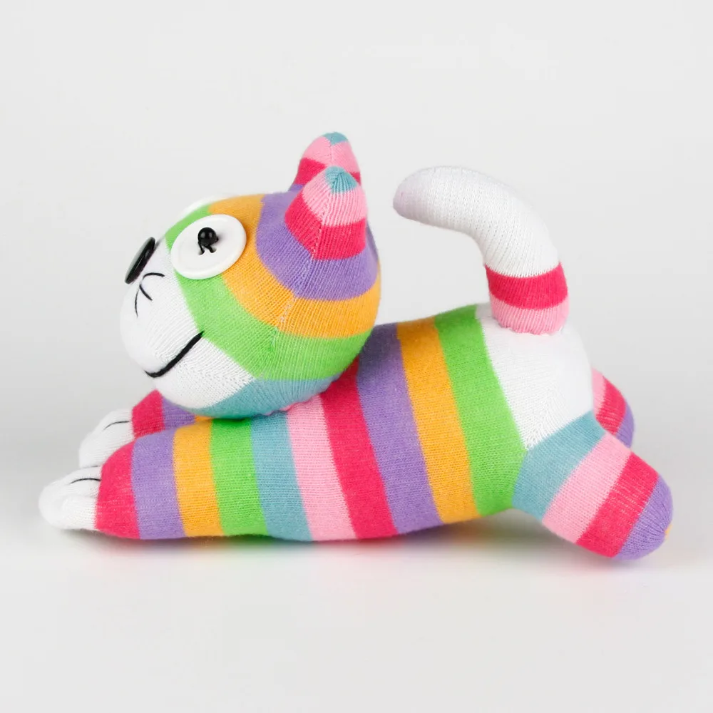 Girl's gift Handmade DIY Stuffed Cute pink stripe Sock Cat Baby Toys