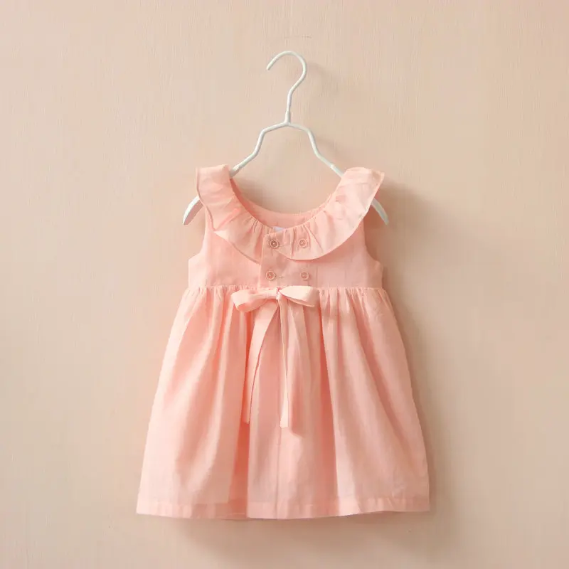 

Everweekend Girls Ruffles Cotton Summer Dresses Bows Candy Color Pink and Blue Color Cute Baby Dresses