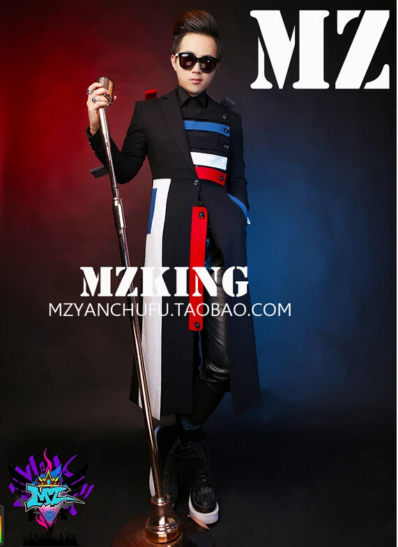 

New Design Men's Personality Fashion Mill Wool Multicolor Splicing Knight Windbreaker Costumes Singers Stage Coat ! S-4XL