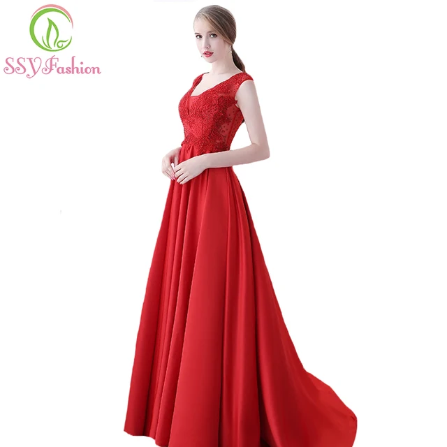 Ssyfashion New The Bride Married Banquet Gorgeous Red Satin Prom Ssyfashion New The Bride Married Banquet Gorgeous Red Satin Prom Dress V Neck Cover Back