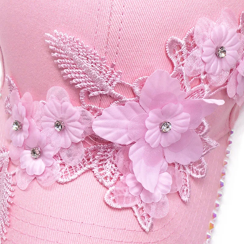 Модная роскошная женская бейсбольная кепка с объемным цветком, розовая Повседневная Кепка от солнца, летняя кепка, стразы, Женская Регулируемая Кепка в стиле хип-хоп