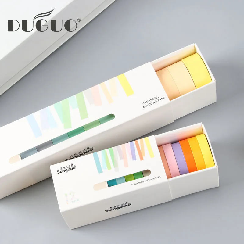 

DUGUO stationery solid color and paper tape can tear diary hand account practical function decoration diy and paper tape 12 pcs