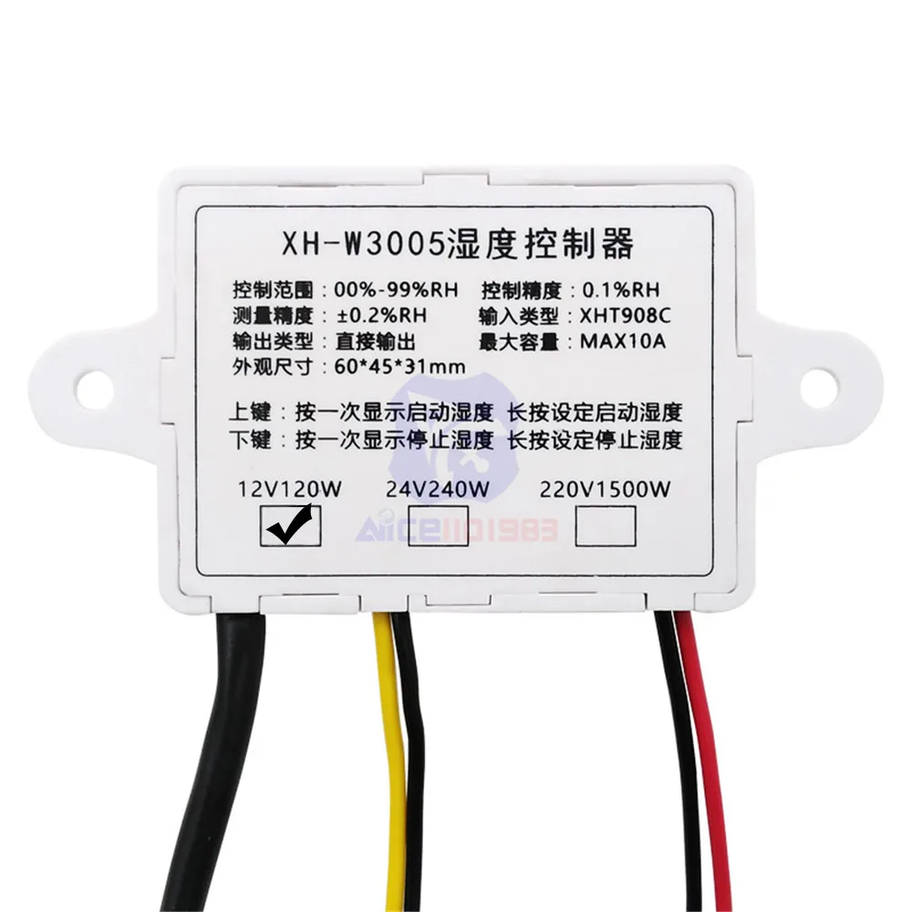 XH-W3005 светодиодный цифровой регулятор влажности 220 в 12 В 24 В гигрометр переключатель контроля влажности 0~ 99% RH гигростат с датчиком влажности - Цвет: DC 12V