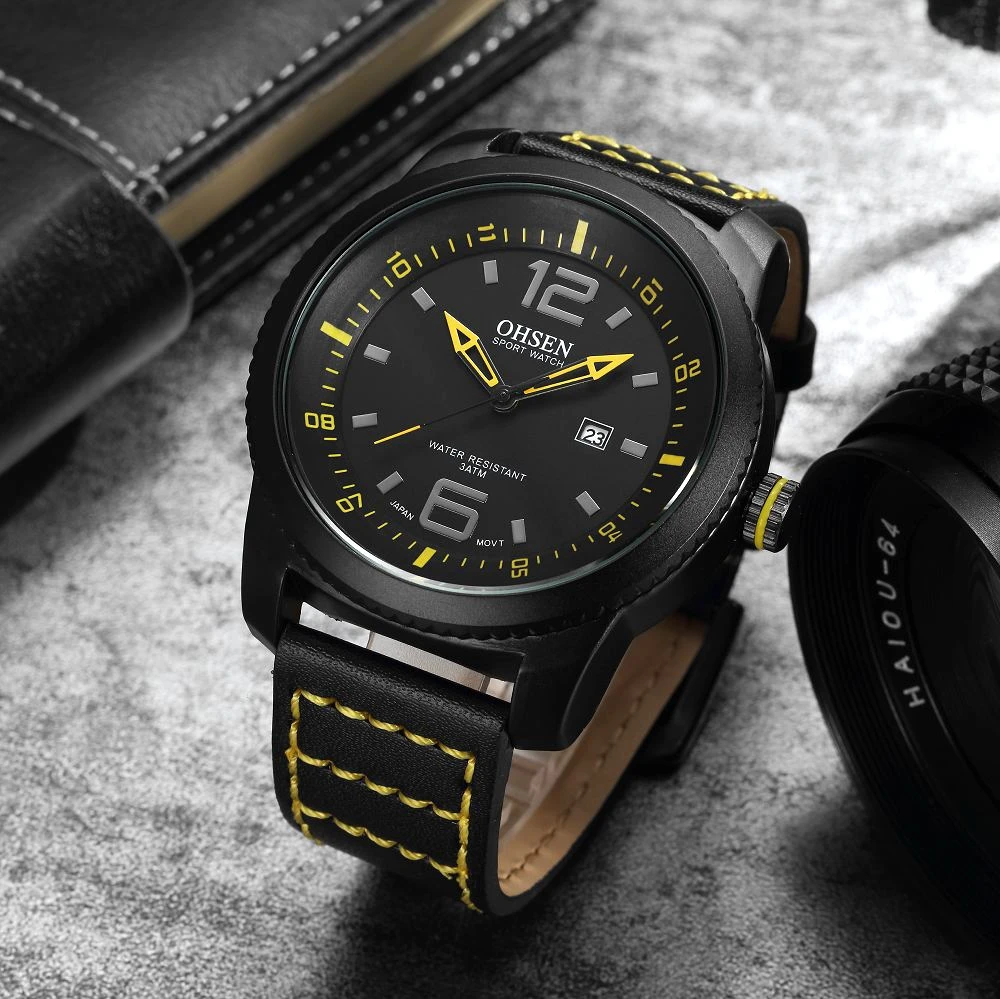 

Mens Watches OHSEN Brand Luxury Casual Military Quartz Sports Wristwatch Leather Strap Male Hombre Clocks Man Watch Montre Homme