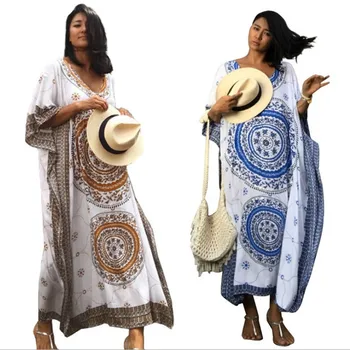 

All For Beach Summer Clothes Women's Dress Women Cover Ups Swimwear Beaches Capes Locate Circle Printed Spun Rayon Robes Loose