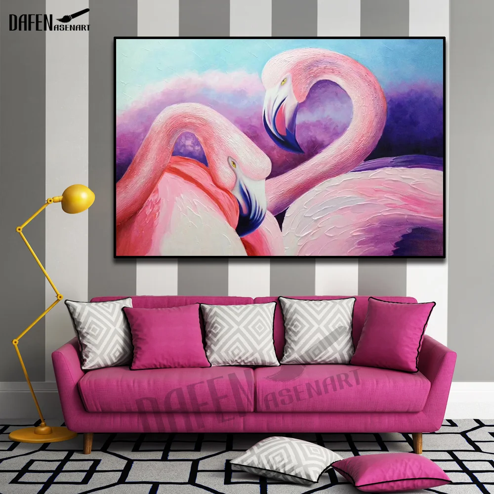 

100% Hand Painted Flamingo Oil canvas Paintings Wall Art for Living Room Home Animal Hand-painted Canvas painting wall poster