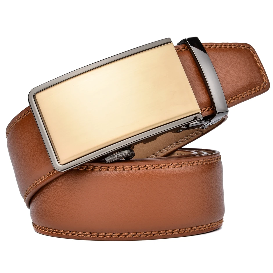 Skup Plyesxale skórzany pas mężczyźni 2018 złota luksusowe paski mężczyźni wysokiej jakości brązowy Cowskin pas dorywczo automatyczne klamry pas B56