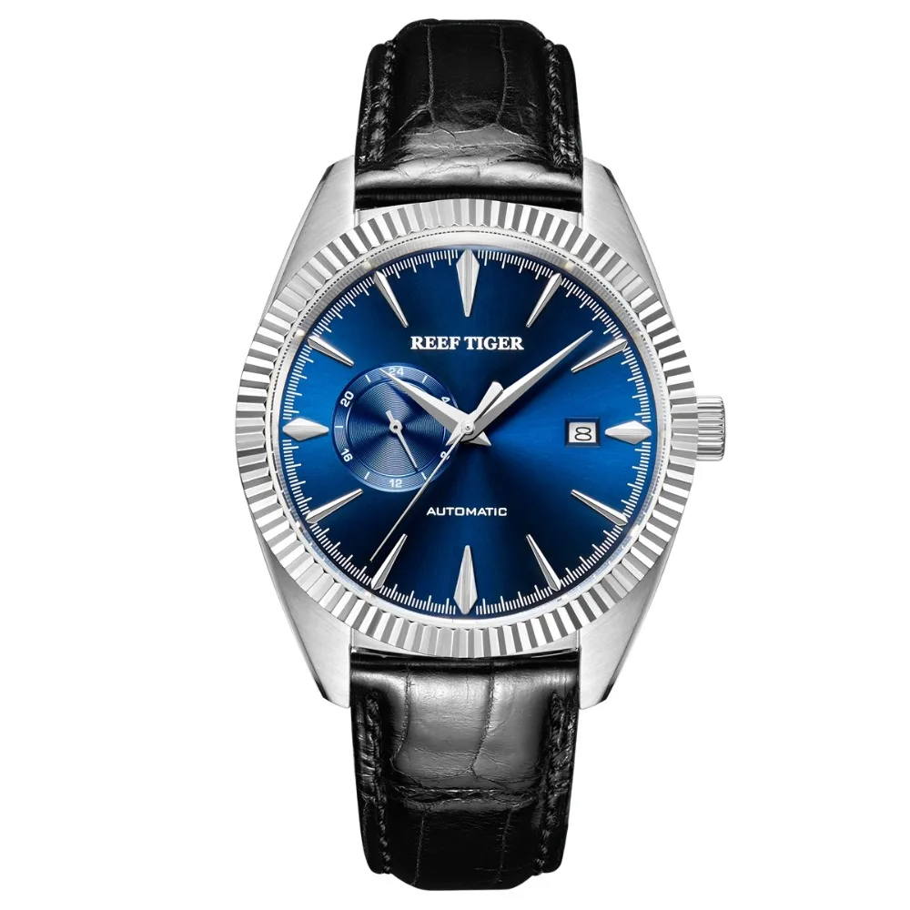 Free shipping  Reef Tiger RGA1616 Men Fashion Business Dress Classic Calfskin Strap Automatic Self-wind Mechanical