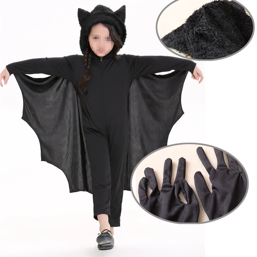 2018 New Cute Bat Costume Kids Girl boy Black Zipper Jumpsuit Connect